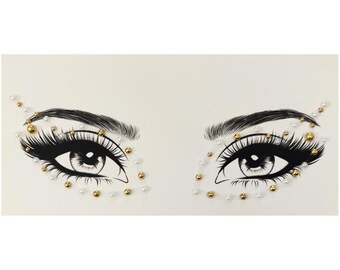 MGB Gold and Pearl eye jewels/Party jewels/ Face jewels/ Rhinestone/Festival sticker