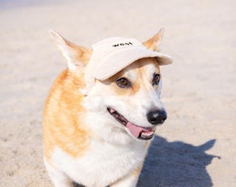 Woof Embroidered Corduroy Dog Hat – Adjustable Pet Cap
