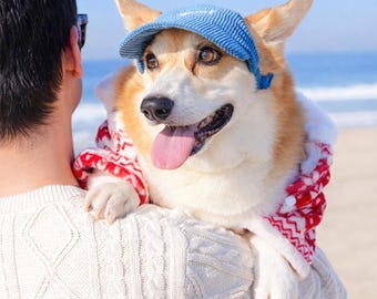 Navy Corduroy Dog Hat – Embroidered "Woof" Pet Cap