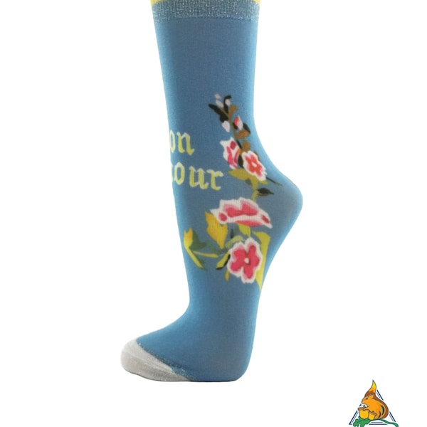 Damen Mädchen Socken Strümpfe türkis blau Glitzer Blumen Maison de L'amour