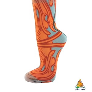 Damen Mädchen Socken Strümpfe orange lila Glitzer Ritter Pferd Kunst Motiv