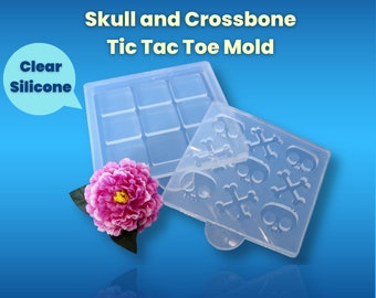 Skull and Crossgone Tic Tac Toe Mold / Game Board / Noughts and Crosses / Clear Silicone Mold / Halloween Mold