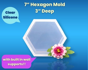 7" x 3" Clear Silicone Hexagon Mold / Deep Silicone Block Mold / Resin Mold / Concrete Mold