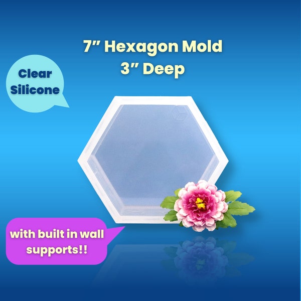 7" x 3" Clear Silicone Hexagon Mold / Deep Silicone Block Mold / Resin Mold / Concrete Mold