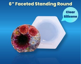 6" Clear Silicone Faceted Standing Round Circle Mold / Deep Silicone Block Mold / Resin Mold / Wedding Floral Preservation