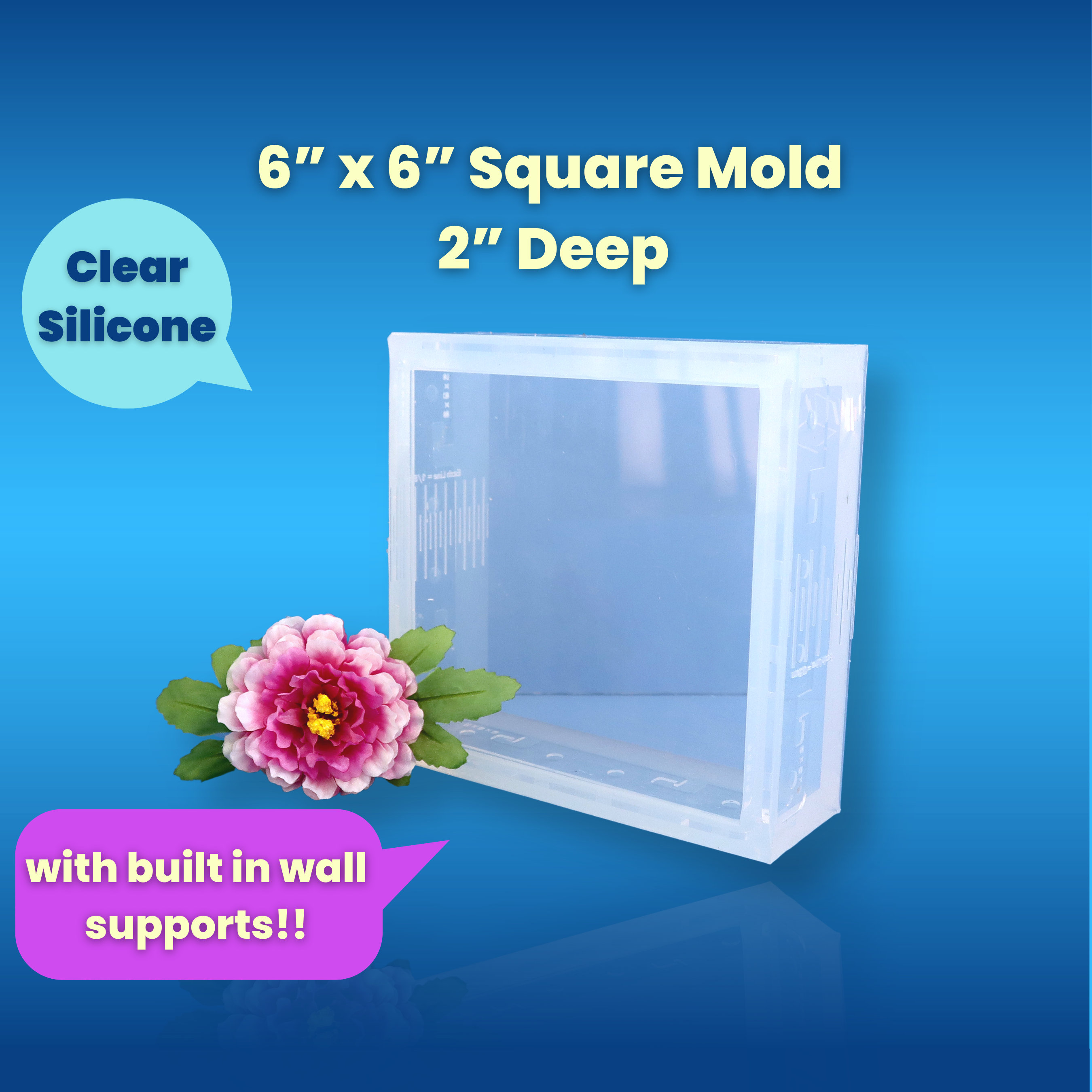 Clear Silicone 6 X 6 X 2 Block Mold / Deep Silicone Mold / Resin Mould /  Soap / Concrete 