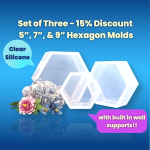 SET of 5, 7 and 9 Clear Silicone Hexagon Molds / Deep Silicone Block Mold / Resin Mold / Concrete Mold image 1