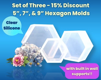 SET of 5", 7" and 9" Clear Silicone Hexagon Molds / Deep Silicone Block Mold / Resin Mold / Concrete Mold