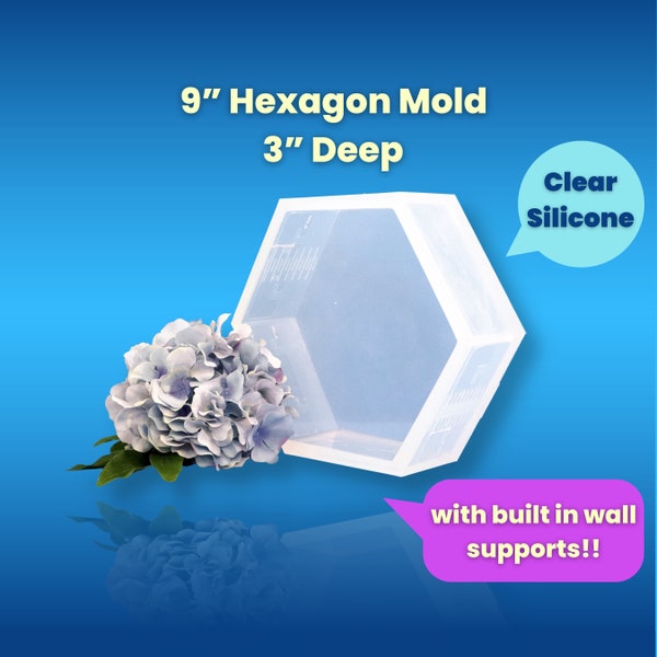 9" Hexagon Clear Silicone Mold / Deep Silicone Resin Block Mold / Floral Preservation / Wedding and Memorial Flowers