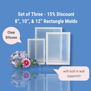 May include: Set of three clear silicone rectangle molds, 8 inches, 10 inches, and 12 inches. The molds have built-in wall supports.  Set of Three - 15% Discount