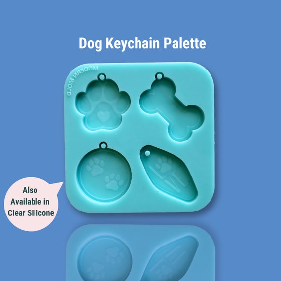Hunde-Schlüsselanhänger Silikonformen Set – 4 Motive (Bulldogge, Pudel, Knochen, Pfote) Für Epoxidharz DIY