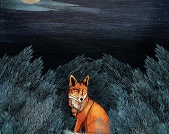 Fox and Moon Postcard