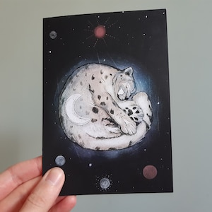 Léopard des neiges cosmique // Carte de vœux/anniversaire/Noël