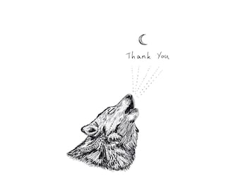 Thank you cards set. 4 x mini A7 // Wolf design x 4