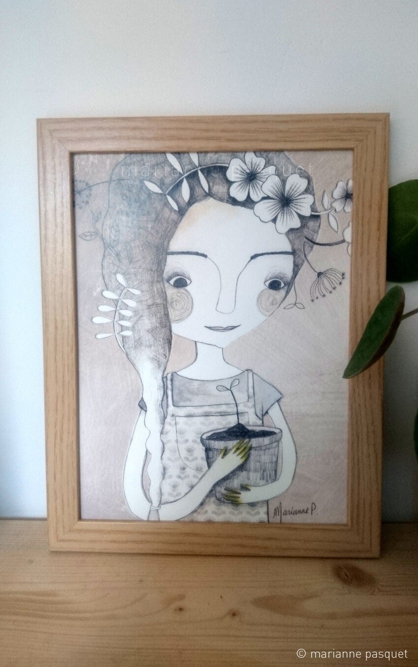 Artprint, Collection d'images, Illustration Poétique, Décorative, Portait de Capucine Aux Doigts Ver