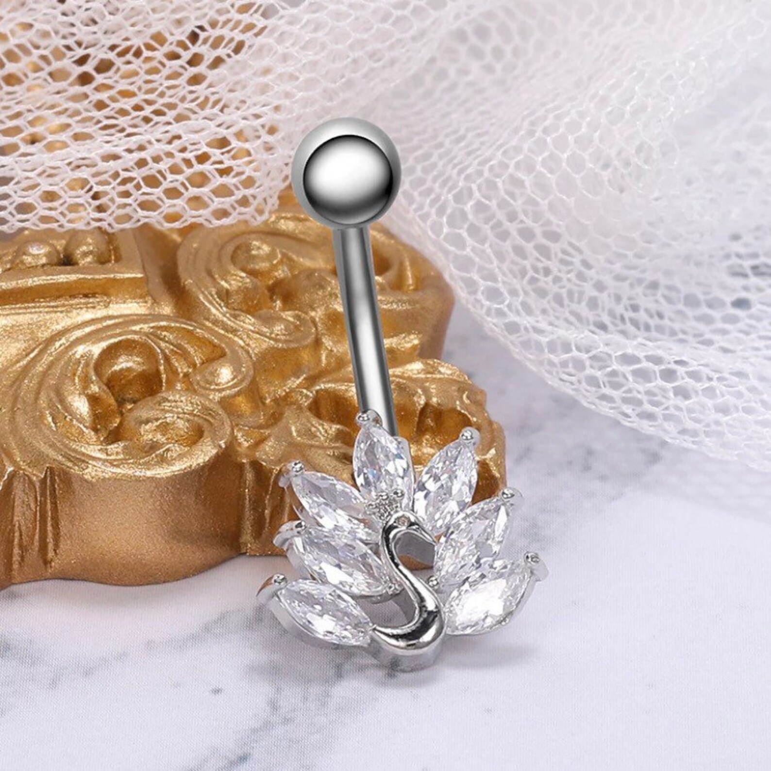 Belly bar belly navel body jewellery in silver navel Etsy