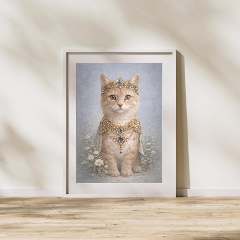 Jewelled Crown Kitten Cat Wall Art Print, Royal Cat Nursery Poster ...