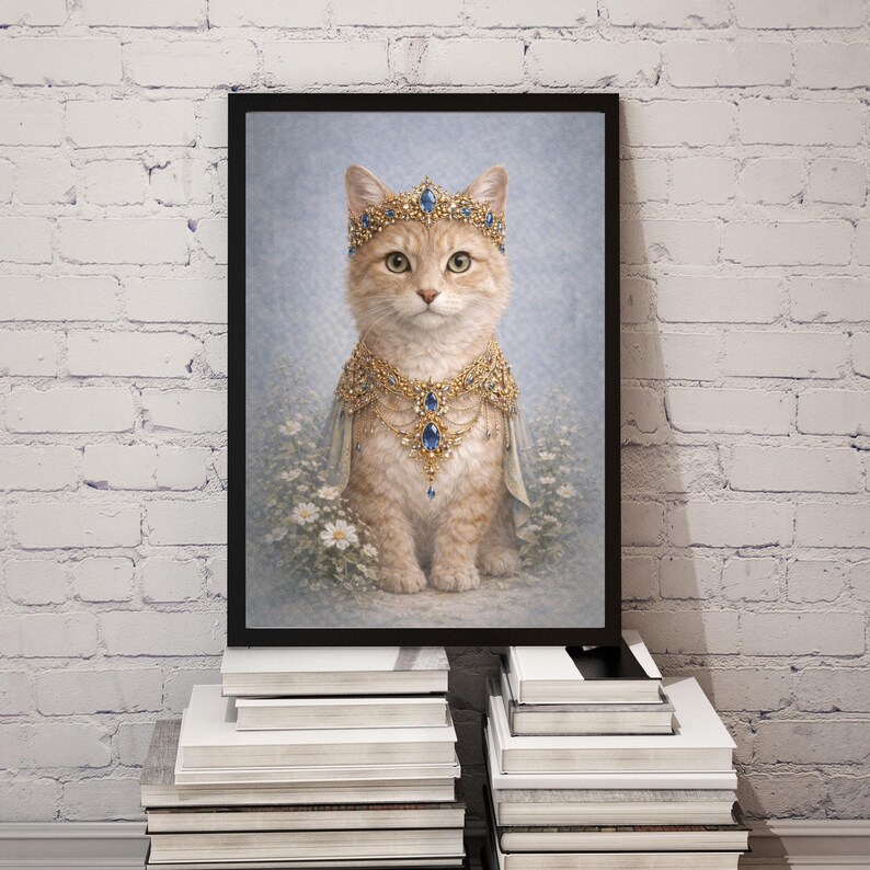 Jewelled Crown Kitten Cat Wall Art Print, Royal Cat Nursery Poster ...