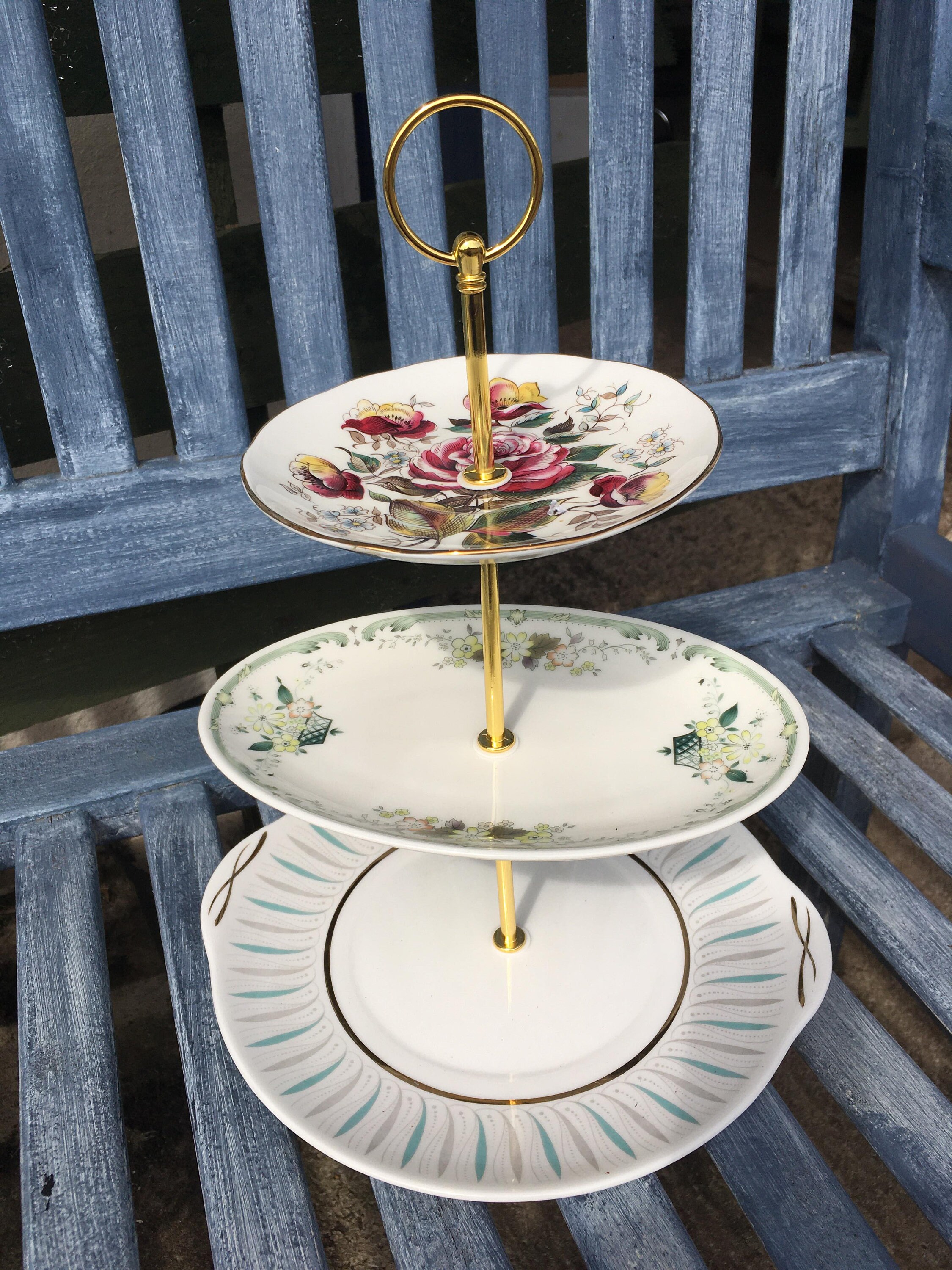Vintage cake stand 3 tiered. Afternoon tea set. Shabby chic Etsy