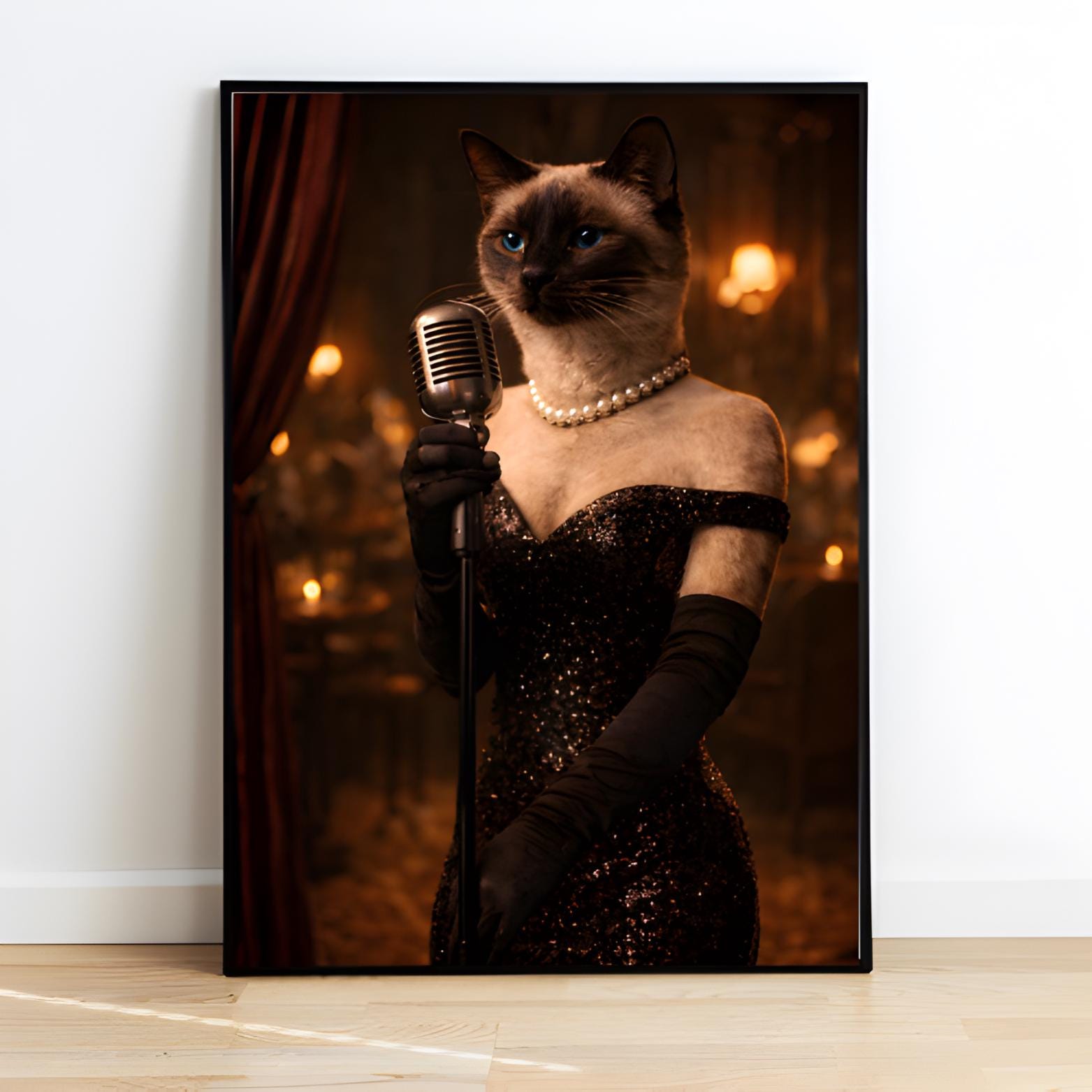 Vintage Jazz Singer Cat Wall Art Print, Old Hollywood Dark Feminine ...