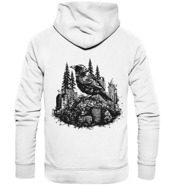 Grafik Hoodie Rabe in der Stadt organic expedition Bio Baumwolle
