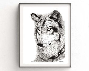 Wolf Art, Art Prints, Poster, Nature Print, Wall Decor, Wild Animal Prints, animal lover gift, illustration print, animal prints