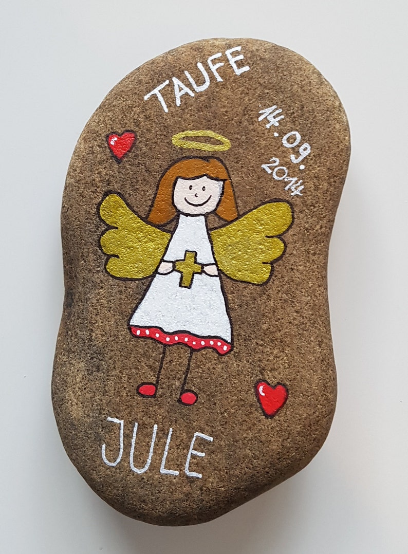 Baptism Stone Hand-Painted Guardian Angel Gift Monetary | Etsy