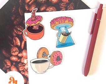 Coffee & Donut Vinyl Sticker Pack – Illustrated Decals