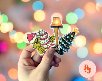Vintage Christmas Sticker Pack: Grinch, Leg Lamp, Christmas Tree