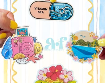 Summer Beach Sticker Pack | Turtle, Camera, Ocean Vibes, Tropical Planner Stickers