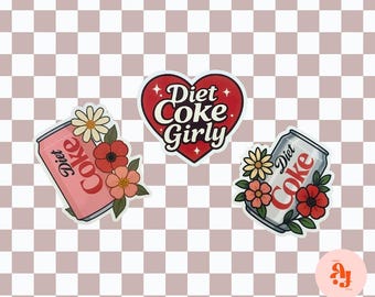 Retro Diet Coke Girly Sticker Set | Floral Soda Can Vinyl Decals