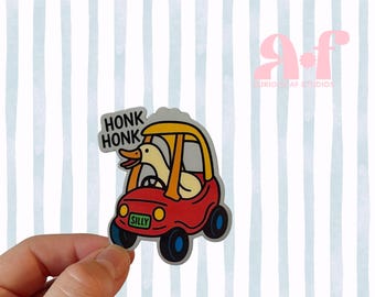 Silly Goose Sticker: Funny Goose in Toy Car