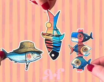 Colorful Fish Stickers – Nautical Fisherman Decals for Laptops, Water Bottles