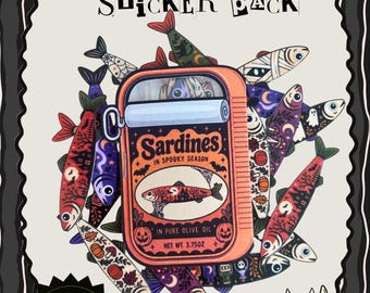 Spooky Sardines Sticker Pack: Set of 9 Halloween Fish Stickers