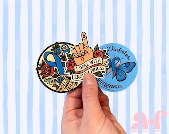 Diabetes Awareness Tattoo Style Stickers: Type 1, Type 2 Support