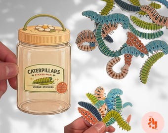 Caterpillar Sticker Pack | Vintage Cottagecore Nature Decals for Journals, Laptops