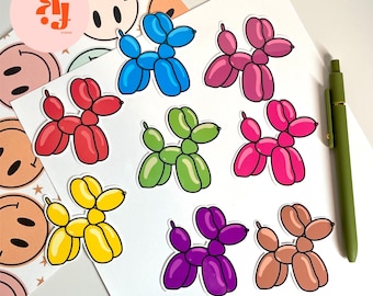 Balloon Animal Dog Stickers: Waterproof Vinyl Decals - Set of 8