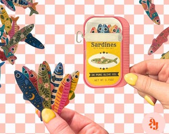 Colorful Sardine Sticker Pack, Retro Fish Art, Mediterranean Summer Set