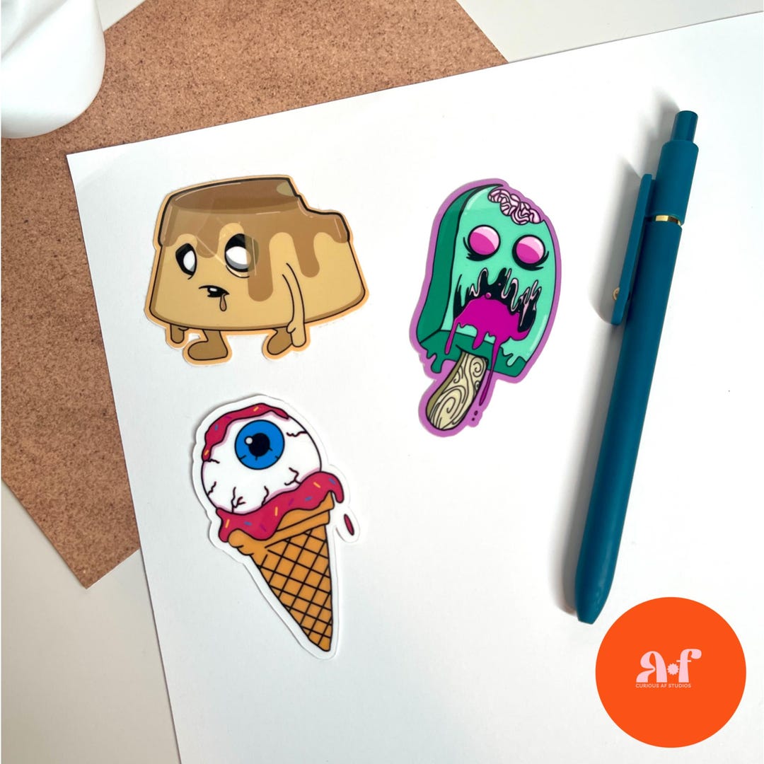 Sticker Examples Funky Funky Food Stickers - Eyes Cream, Zombie Flan, Melting Zombie Popsicle ...