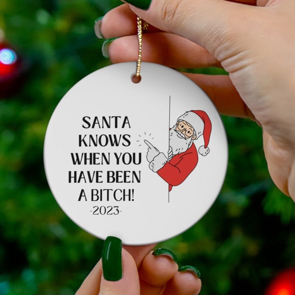 Funny Santa Christmas 2023 Ornament, Santa Knows When You Have Been A Bitch Funny Ornament, Bestie Gift, BFF Ornament, Sassy Gifts For Her