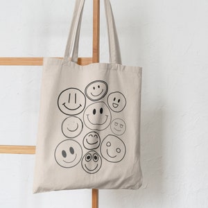 Lächelt Canvas Tote Bag, Smiley Gesicht Tote, Retro Tote, wiederverwendbare Tote, Umweltfreundliche Tasche, VSCO Girl Tote, Ästhetik, trendige Tragetasche