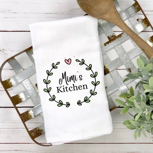 Personalized Mimi's Kitchen Dish Towel, Custom Grandma Tea Towel, Gift For Mimi, Flour Sack Tea Towel, Nana's Kitchen