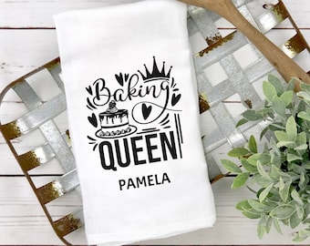 Personalized Baking Queen Kitchen Towel, Custom Tea Towel, Personalized Hand Towel, Flour Sack Towel, Kitchen Dish Towel