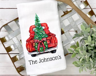 Personalisiertes Weihnachtsgeschirrtuch, Weihnachtsgeschirrtuch, Feiertags-Mehlsacktuch, benutzerdefiniertes Geschirrtuch, Weihnachtsbaumtuch, Gastgebergeschenk