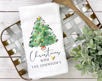 Personalized Christmas Tea Towel, Custom Christmas Dish Towel, Holiday Flour Sack, Personalized Holiday Tea Towel, Hostess Gift