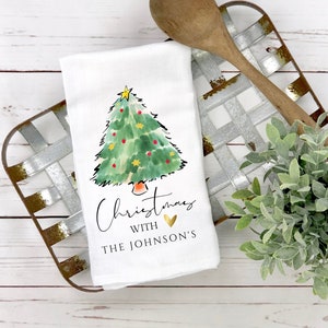 Personalized Christmas Tea Towel, Custom Christmas Dish Towel, Holiday Flour Sack, Personalized Holiday Tea Towel, Hostess Gift