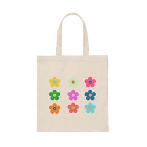 Retro Flower Canvas Tote, Aesthetic Tote Bag, Daisy Canvas Tote Bag Aesthetic, Custom Tote, Urban Tote, Reusable Shopping Bag image 2