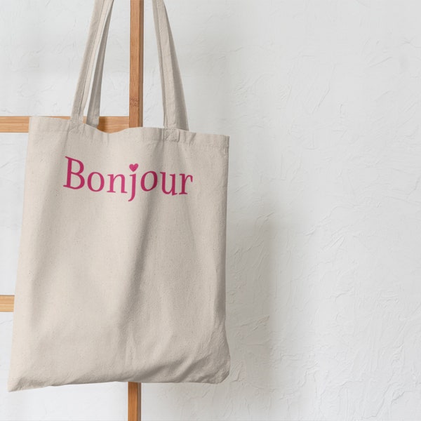 Bonjour Canvas Tote Bag, Paris, Fair Trade Canvas Bag, Trendy Tote, Aesthetic Tote, Eco Friendly Bag