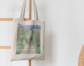 Monet, The Artists Garden Canvas Tote Bag, Famous Vintage Art Print, Trendy Tote, Aesthetic Impressionist, Eco Friendly Bag