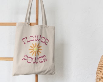 Flower Power Tote Bag | Aesthetic Tote Bag, Urban Tote, Reusable Grocery Tote Bag, Retro Tote Bag, Funky Tote Bag, Canvas Tote Bag Aesthetic